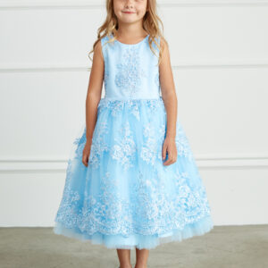 Tip Top Embroidered Lace Children’s Dress in Light Blue