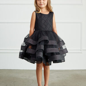 Tip Top Children's Party Dress in Black with Tulle Ruffles