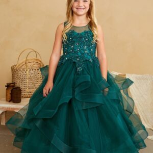 Tip Top Children's Gala Dress in Emerald Green with Rhinestones