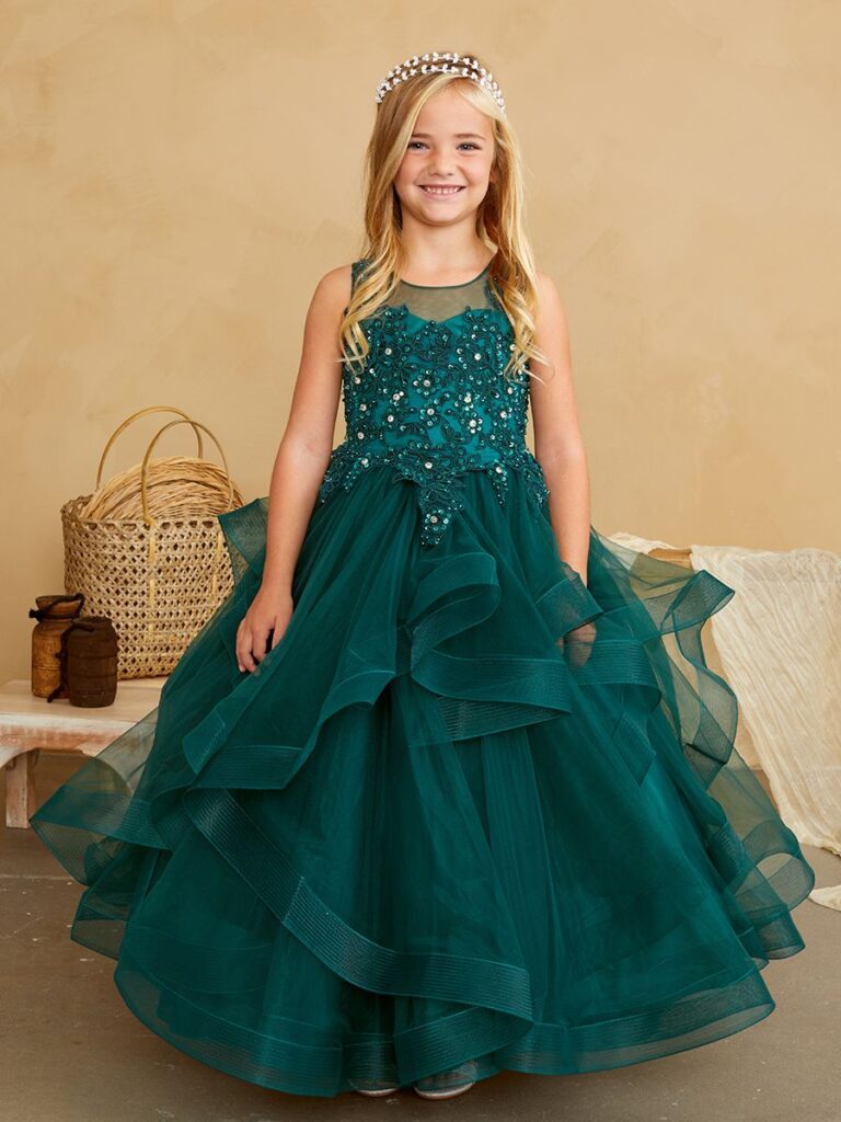 Tip Top Children's Gala Dress in Emerald Green with Rhinestones