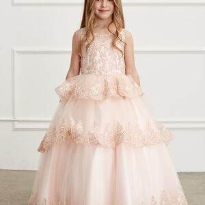 Tip Top Children's Party Dress in Pastel Pink with Lace and Ruffles