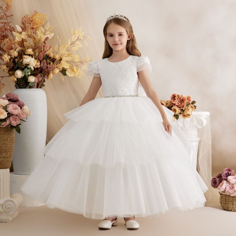 Princess Daliana Long Off Pure White Communion Dress