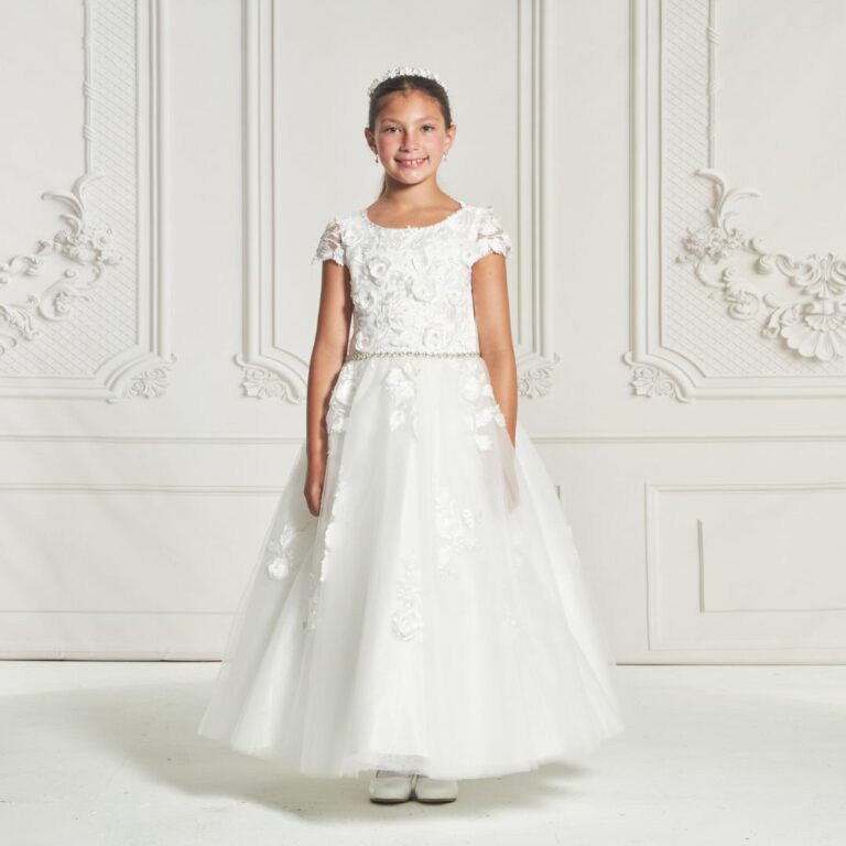 Macis Design - Communion Dress with Floral Embroidery