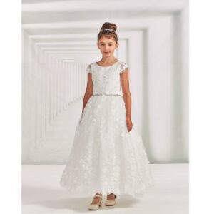 Macis Design - Floral Lace Communion Dress with Cape Sleeves