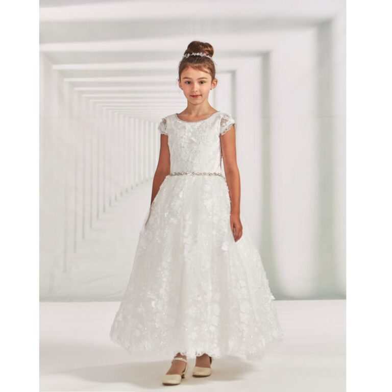 Macis Design - Floral Lace Communion Dress with Cape Sleeves