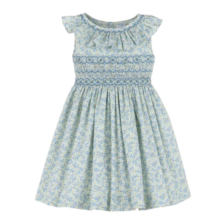 Luli&Me Blue Floral Honeycomb Dress