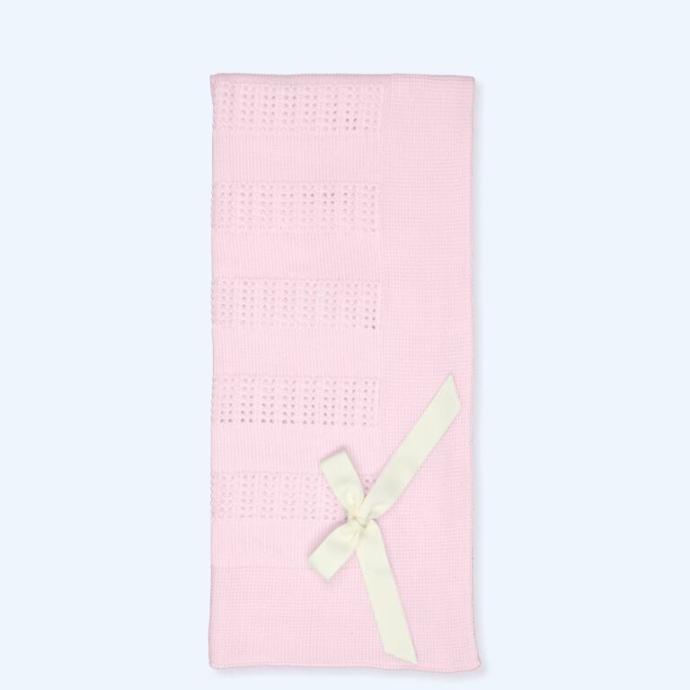 Mac Illusion - Pastel Pink Knit Blanket with Silk Bow