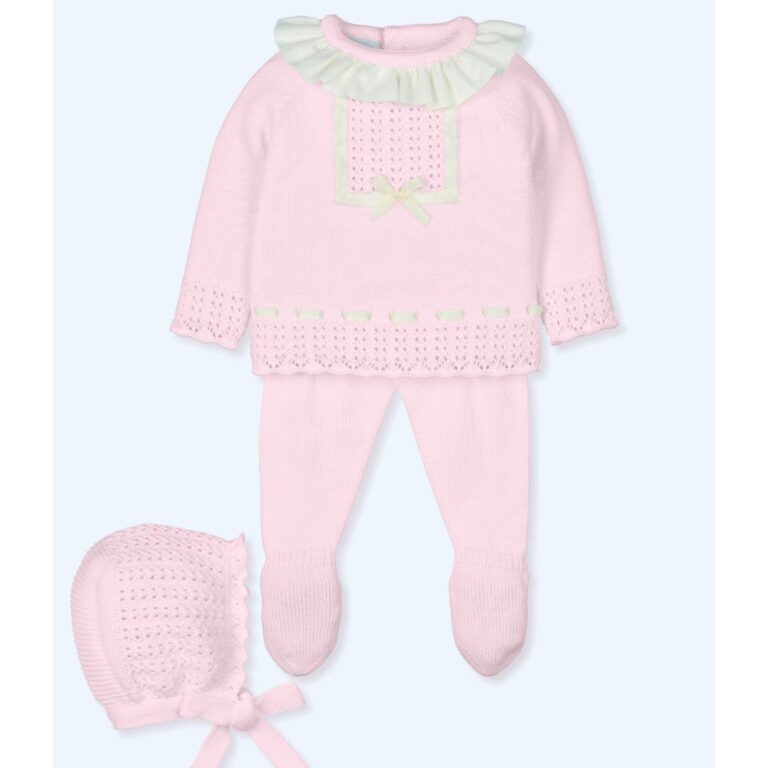 Mac Illusion Pink Knit Set with Ruffle Collar for Baby