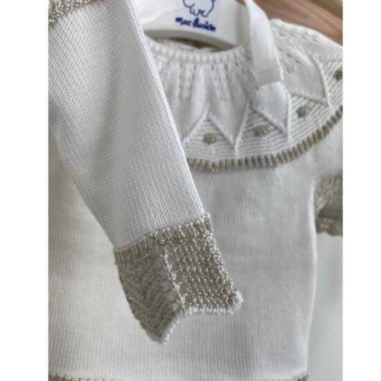Mac Illusion White and Beige Knit Baby Set with Hat