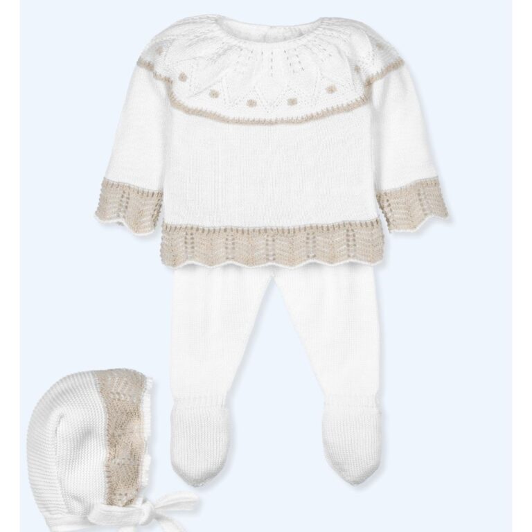 Mac Illusion White and Beige Knit Baby Set with Hat