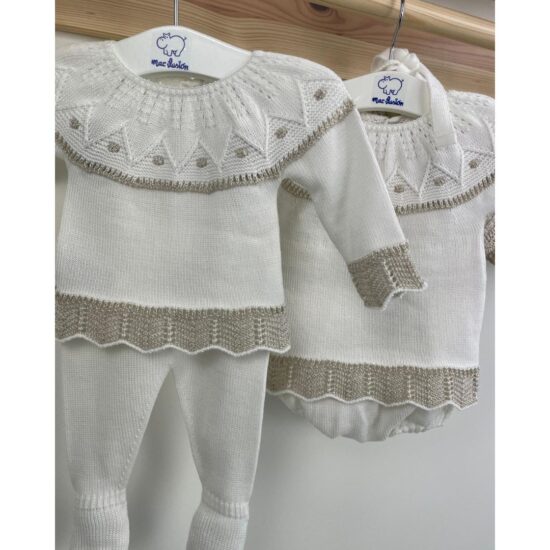 Mac Illusion White and Beige Knit Baby Set with Hat