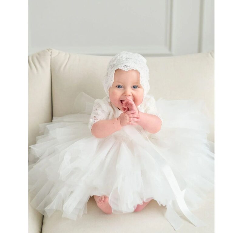 Teter Warm Classic Christening Dress with Lace and Tulle