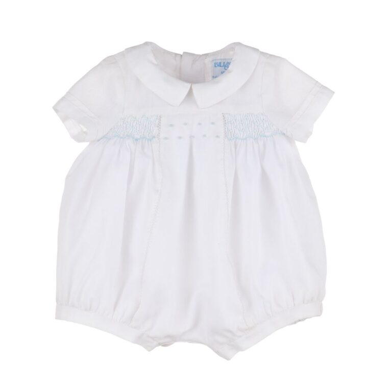 Classic White Romper with Light Blue Details – Luli & Me