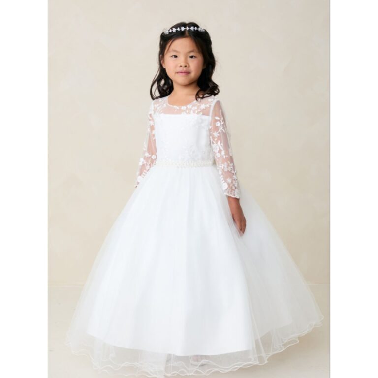Flower Girl Dress with Long Lace Sleeves