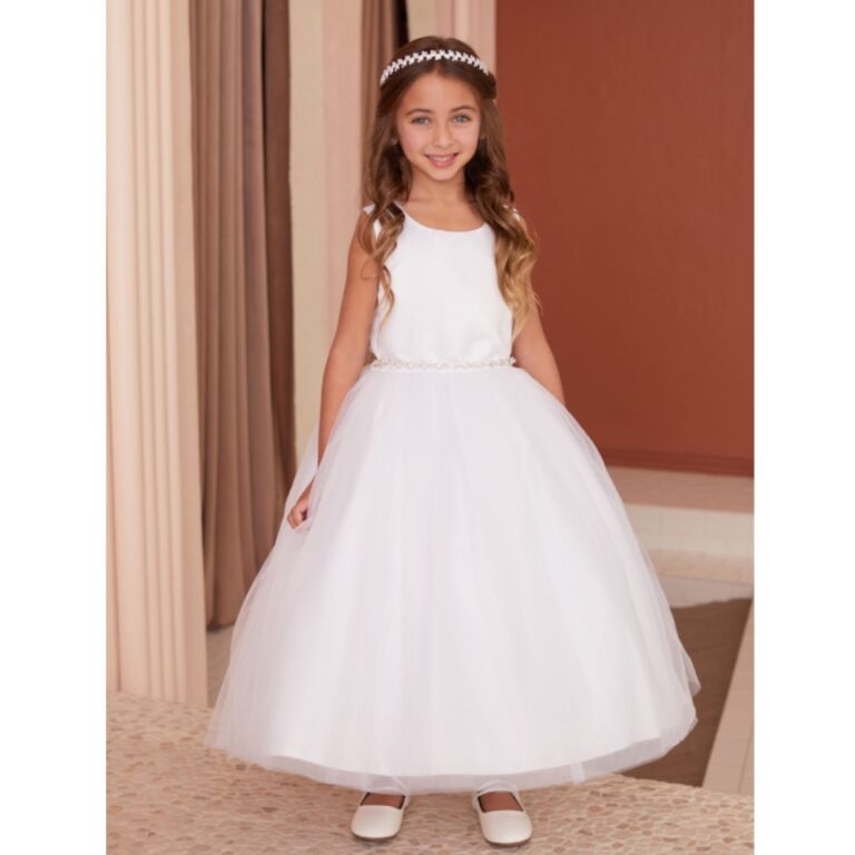 Flower Girl Dress with Pearls and Tulle Skirt
