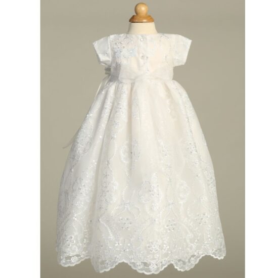 Lito - Baby Christening Dress with Lace and Matching Hat