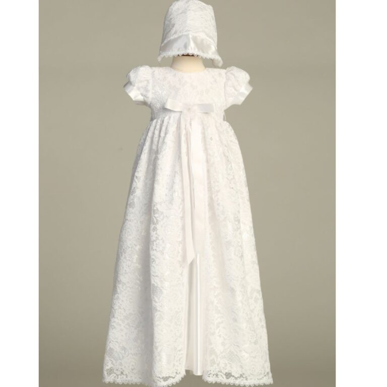 Lito - Long Lace Christening Dress with Bonnet