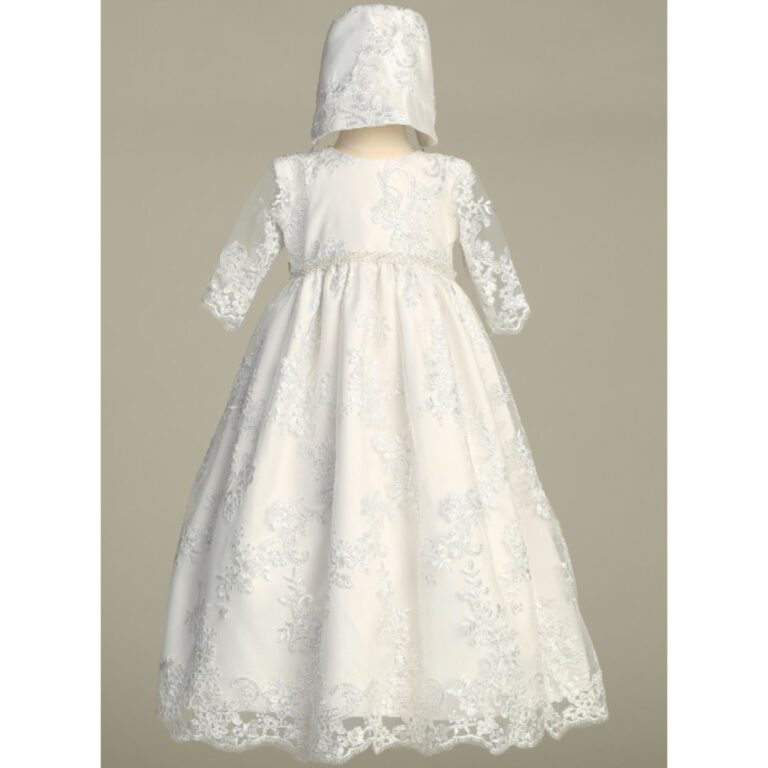 Lito - Long-Sleeved Christening Dress with Floral Embroidery