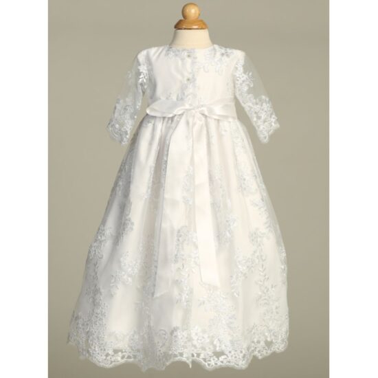 Lito - Long-Sleeved Christening Dress with Floral Embroidery