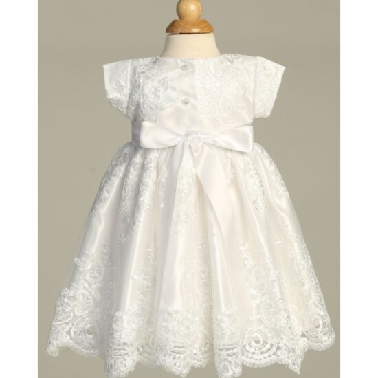Lito - Satin Lace Christening Dress with Bonnet
