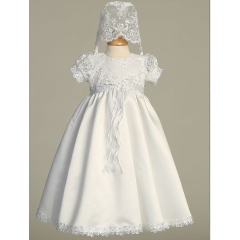 Lito - Satin and Lace Christening Dress with Bows