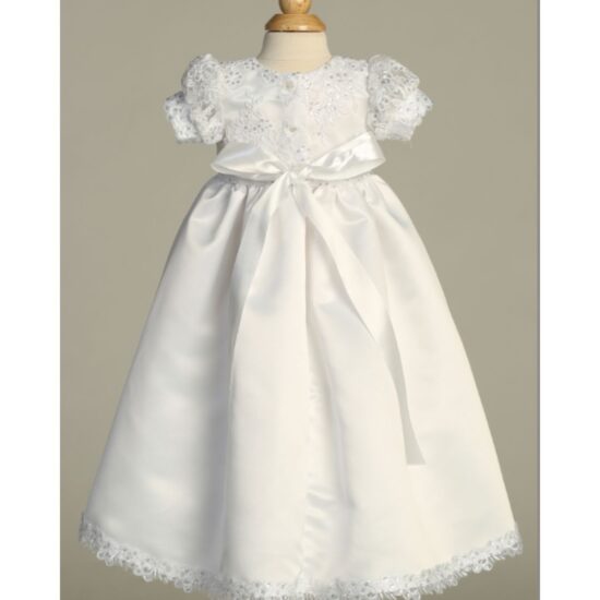 Lito - Satin and Lace Christening Dress with Bows