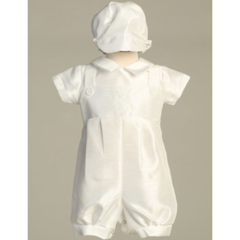 Lito Shantung jumpsuit with embroidered cross and hat