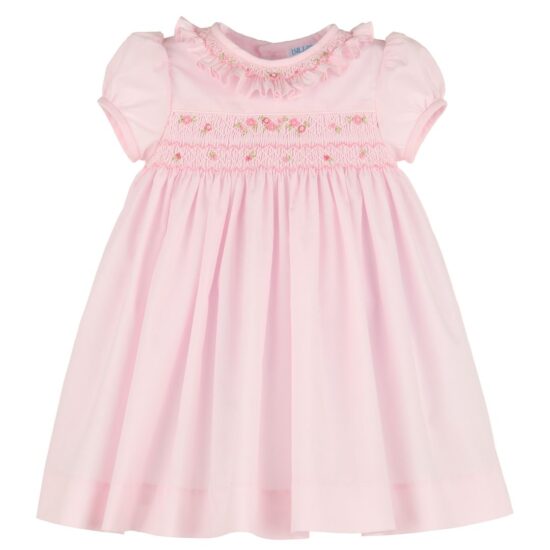 Pink Honeycomb Dress with Floral Embroidery – Luli and Me