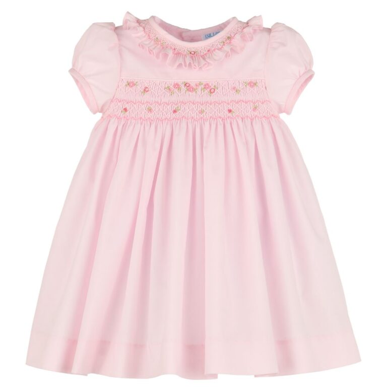 Pink Honeycomb Dress with Floral Embroidery – Luli and Me