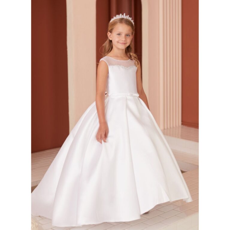 Satin Tip Top Flower Girl Dress with Illusion Neckline