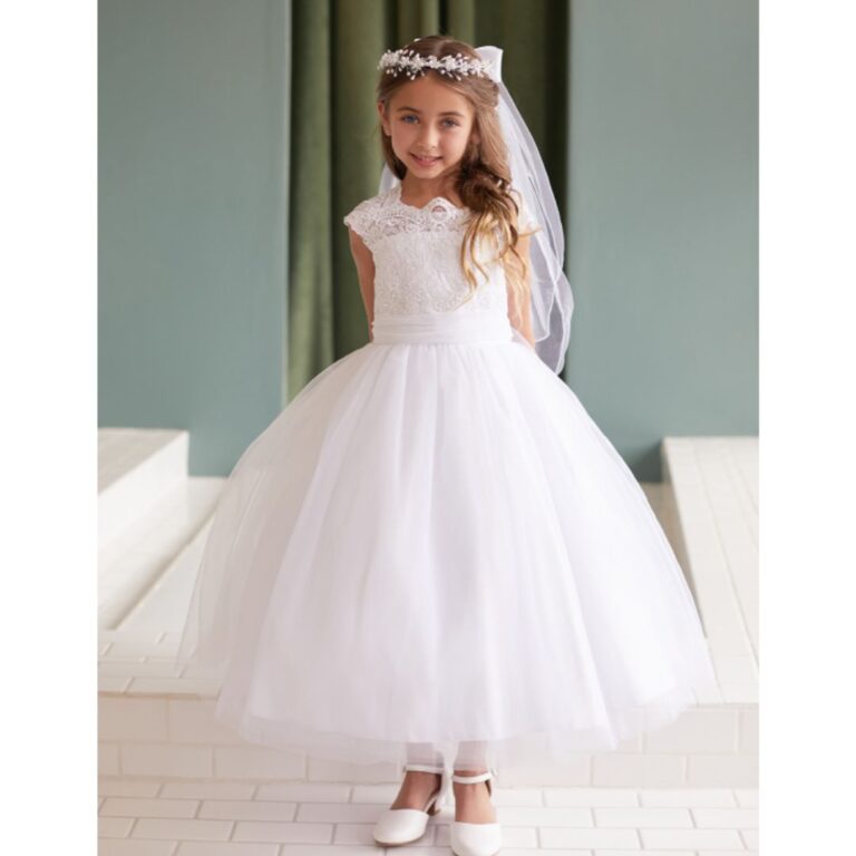 Tip Top - White Flower Girl Dress with Floral Appliques