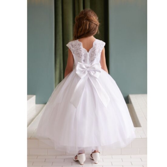 Tip Top - White Flower Girl Dress with Floral Appliques