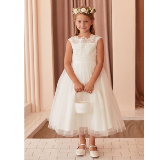 Tip Top - White Flower Girl Dress with Floral Appliques