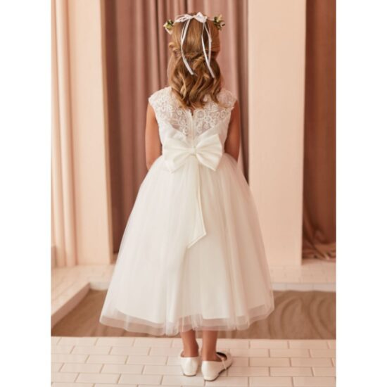 Tip Top - White Flower Girl Dress with Floral Appliques