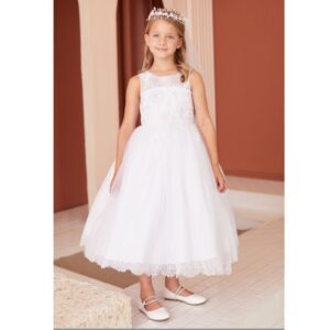 Tip Top - White flower girl dress with lace and princess-style appliques
