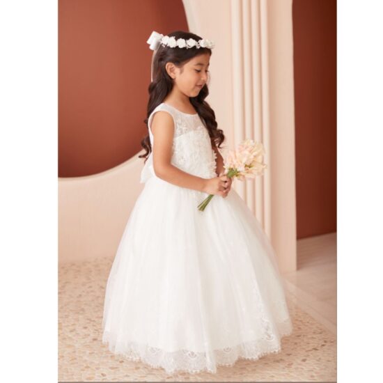Tip Top - White flower girl dress with lace and princess-style appliques