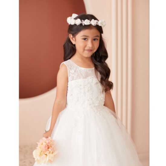 Tip Top - White flower girl dress with lace and princess-style appliques