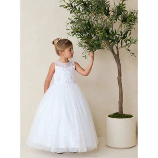 Flower Girl Tip Top Dress with Sparkles and Illusion Neckline