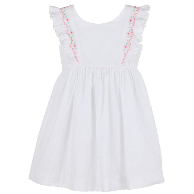 White Dress with Ruffles and Floral Embroidery – Luli and Me
