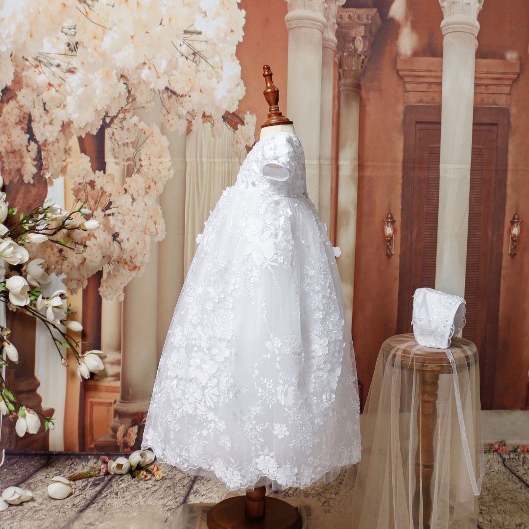 3D Lace Embroidered Christening Dress Princess Daliana - Alexas Little Boutique 3D Lace Embroidered Christening Dress Princess Daliana - Alexas Little Boutique