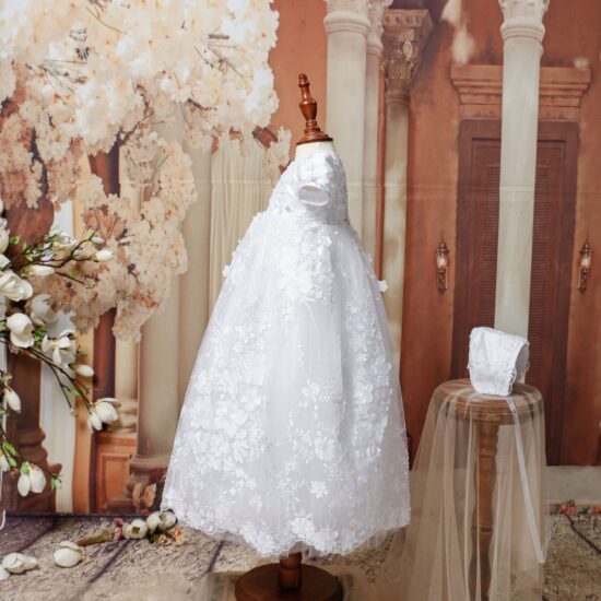 3D Lace Embroidered Christening Dress – Princess Daliana