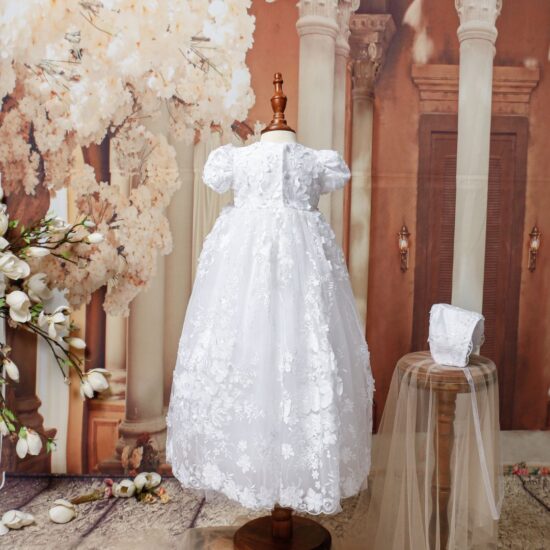 3D Lace Embroidered Christening Dress – Princess Daliana