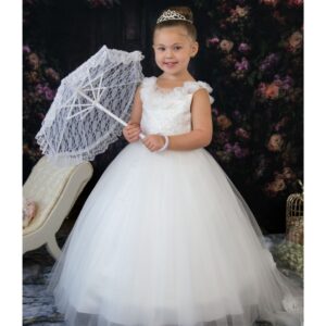 White Evening Dress with Rosettes – Princess Daliana