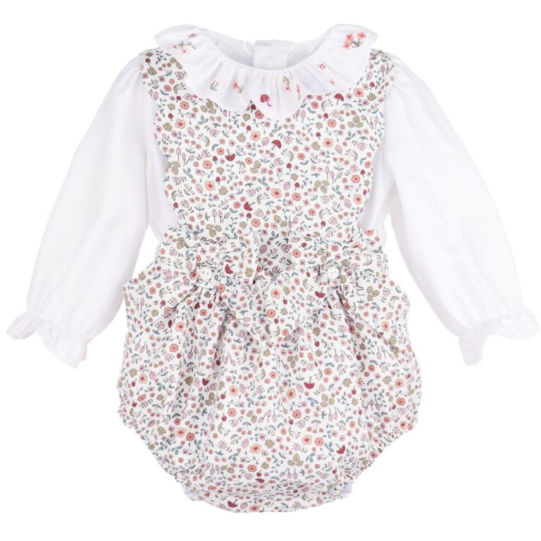 Floral romper with long-sleeved white blouse – Sophie and Lucas