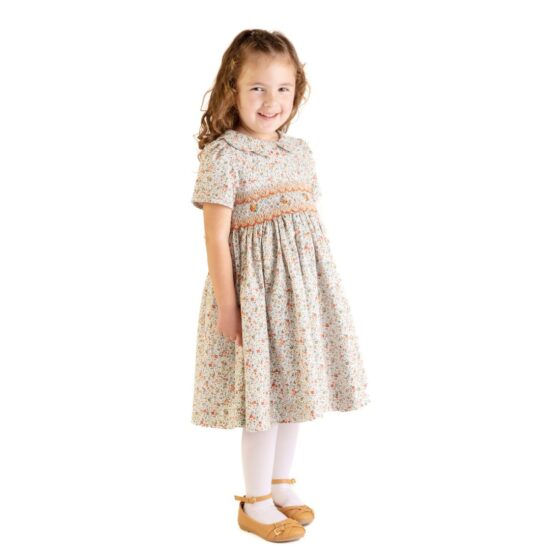 Floral smocked dress with baby collar – Luli and Me