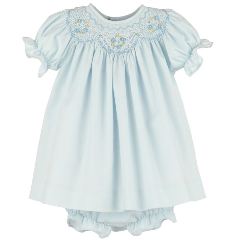 Light blue smocked dress with included hat – Luli and Me