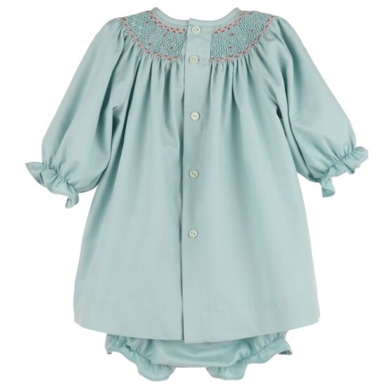 Aqua green dress with smock embroidery – Luli & Me
