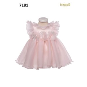 Bimbalò Pale Pink Baby Party Dress with Ruffles and Flowers