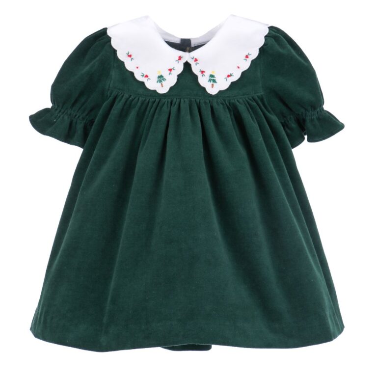 Green dress with Christmas embroidered collar – Sophie & Lucas