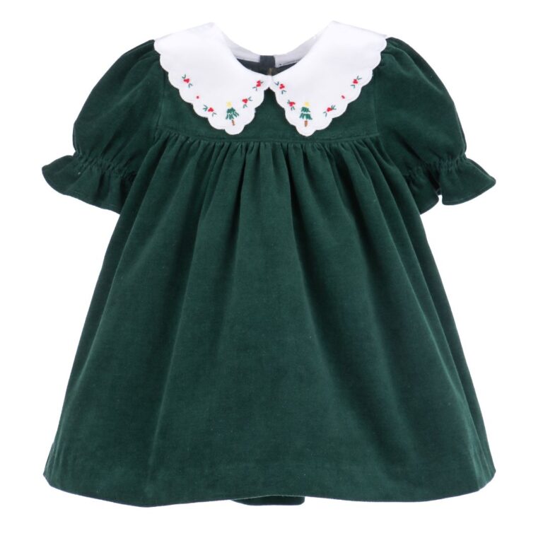 Green velvet dress with embroidered collar – Sophie & Lucas